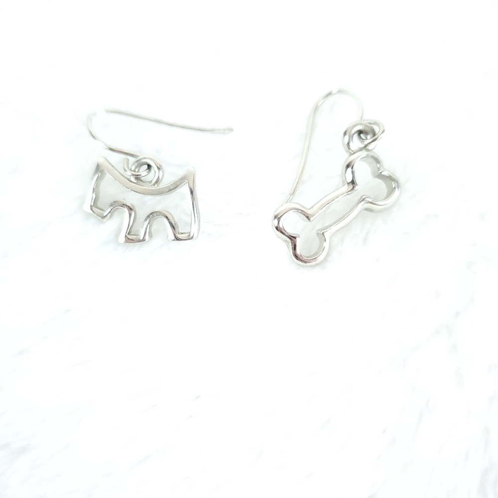Dog and Bone Silver Cutout Earrings